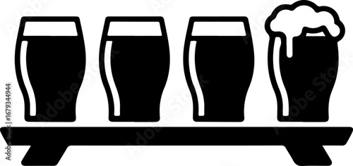 Bold black silhouette emblem depicting a frothy beer mug, aromatic hops, and golden wheat, representing the essence of brewing, craft beverages, and pub culture