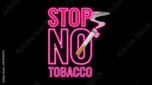 Stop No Tobacco Neon Glowing Animation on Black Background