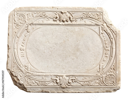 Ancient blank stone tablet isolated on white