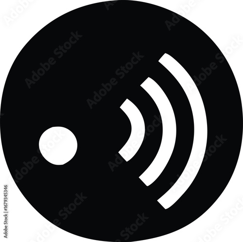 Simple black circle with white signal waves and dot icon representing connectivity wireless communication signal transmission