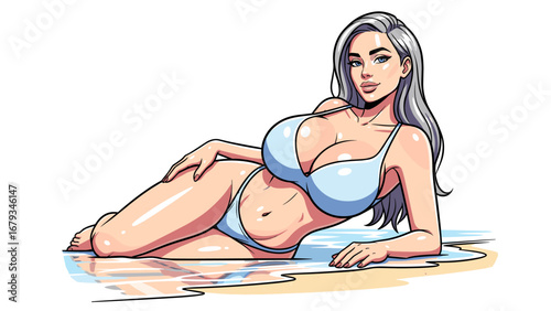 Blonde Woman in Bikini on Beach - High detailed vector art