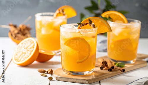 Refreshing Orange Cocktails with Cinnamon and Ice