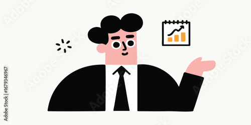 A modern illustration of a business professional showing a growth chart, embodying upward trajectory and progress.