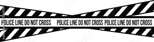 Crossed police line tape with "Police Line Do Not Cross" warning.