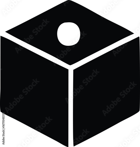 Stylized black cube icon with circular opening on top geometric shape symbol concept art abstract form