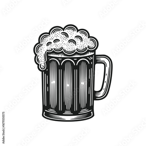 Vintage Beer Mug Vector with Frothy Foam Splash