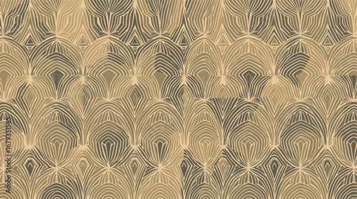 Art Deco Geometric Pattern with Repeating Fan Shapes in Earth Tones vector illustration.