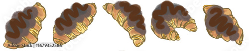 Cartoon Chocolate Croissant PNG for Cafe Menu, Bakery Logo, and Food Icons