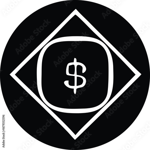 Symbol of financial recovery and hope stylized circle with dollar sign and diamond shapes for serenity support and group meetings