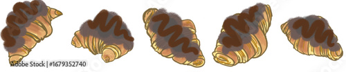Cartoon Chocolate Croissant PNG for Cafe Menu, Bakery Logo, and Food Icons