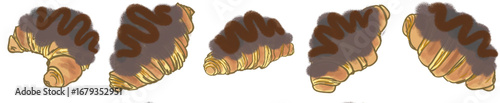 Cartoon Chocolate Croissant PNG for Cafe Menu, Bakery Logo, and Food Icons