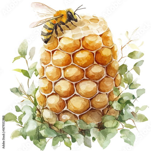 Beehive, watercolor illustration vector, isolated on a white background.