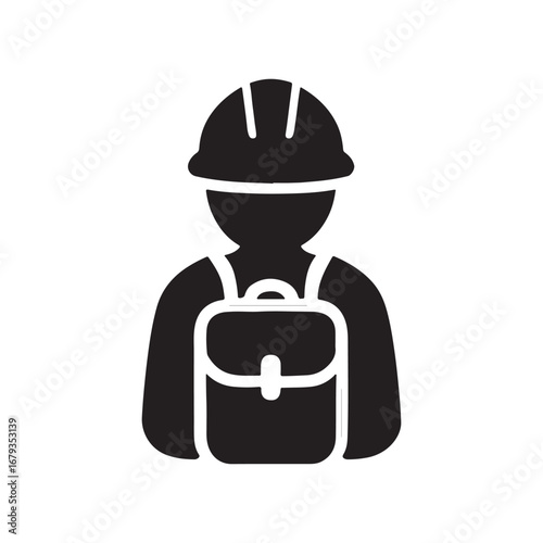 Construction Worker with Backpack Icon — Site Inspector Safety PPE