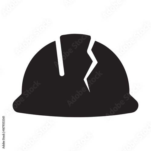 Cracked Hard Hat Icon — Damaged Safety Helmet Warning Sign