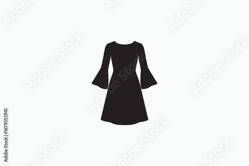 A Bell Sleeve maxi Dress vector silhouettes black image made by adobe illustrator. eps