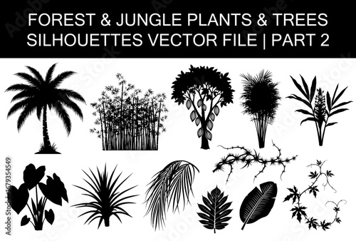 Forest Plants & Trees Silhouettes set, vector file (part 2)