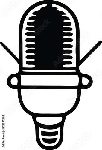 Vintage retro microphone icon symbol represents audio recording broadcasting music performance or communication vintage style design