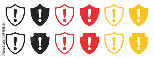 warning shield exclamation icon set