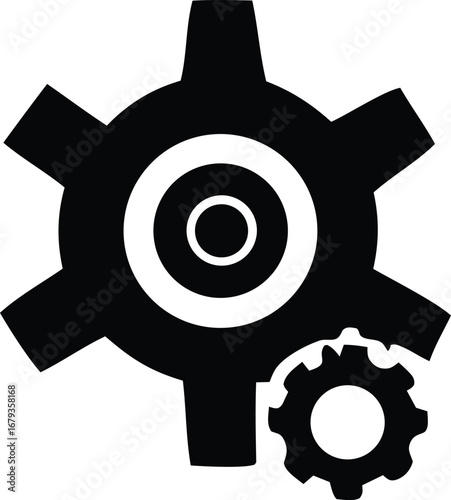 Industrial gear system symbol isolated mechanic part symbol concept machine engineering technology element