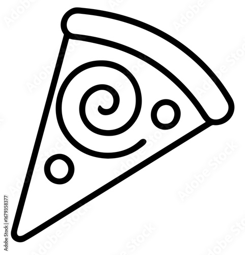 Flat outline pizza slice with gravy swirl in minimal vector design