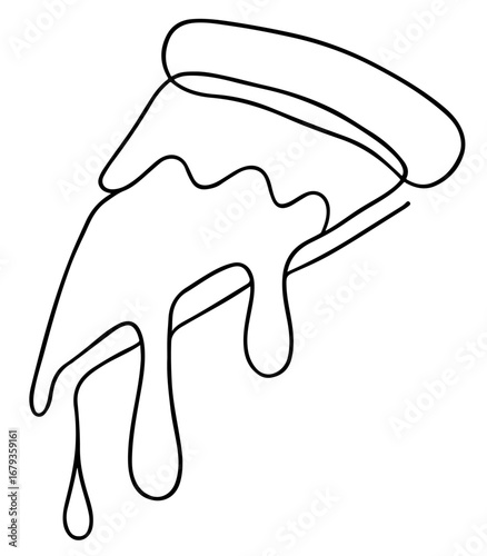 Abstract continuous line pizza slice outline with dripping gravy design