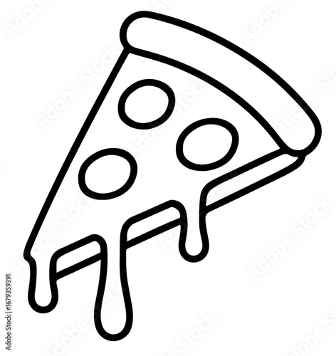 Minimalist pizza slice outline icon with gravy dripping in clean vector line art