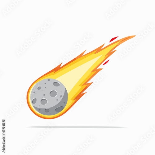 A fiery comet hurtling through the cosmos, leaving a trail of flames against a stark white background, symbolizing cosmic events and space exploration