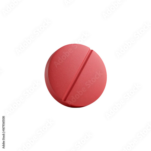 Single red pill on a plain field, representing medication and pharmaceutical treatments on neutral