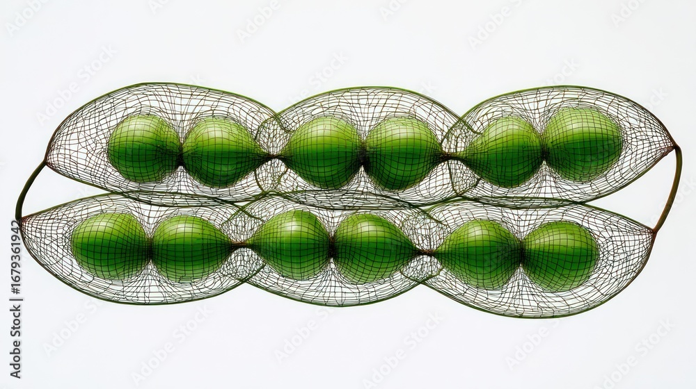 Fototapeta premium Rows of vibrant green seed pods held in delicate, openwork husks