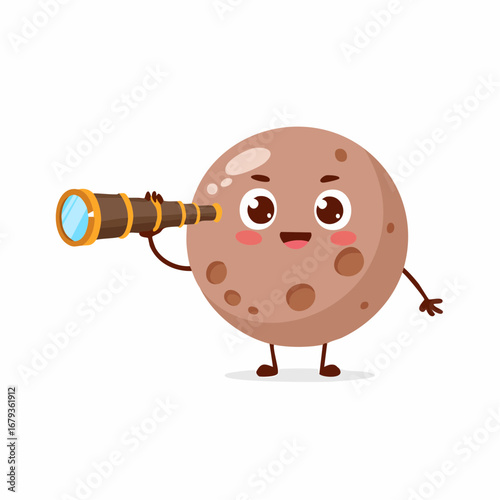 Curious Cartoon Planet Exploring with Telescope