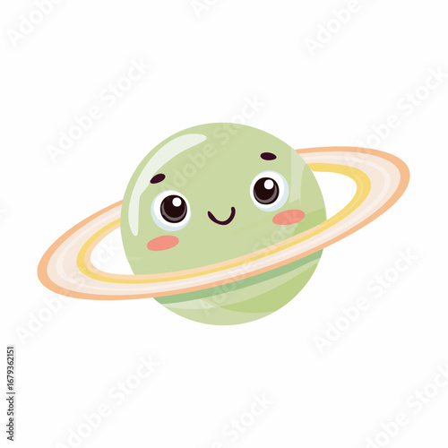 Cute Cartoon Planet with Rings, Ideal for Children's Education and Space-Themed Designs
