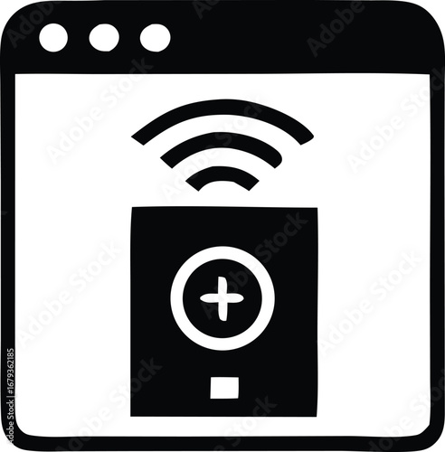 Smart home remote control icon symbol representing connected device wireless signal internet connectivity technology