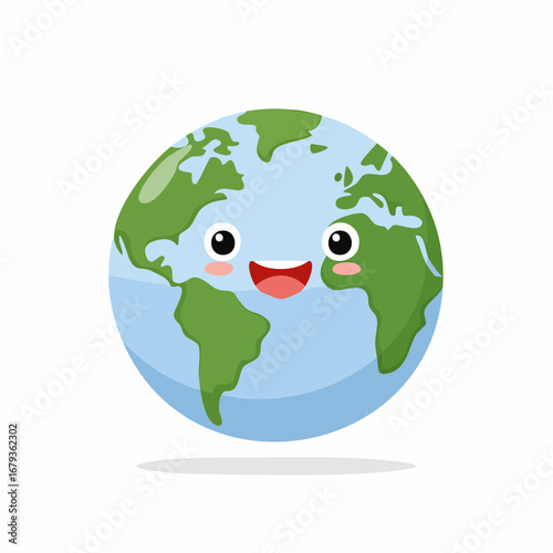 Cute cartoon Earth planet with a happy smiling face. Concept of environmental care and world peace