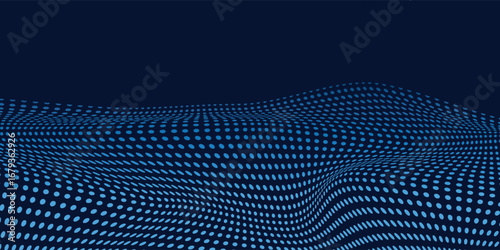 Abstract colour wave dots on black background. 3d. Big data. Network connection. Technology background.