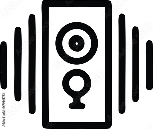 Abstract sound waves emanating from a stylized speaker icon creating a dynamic audio visual experience