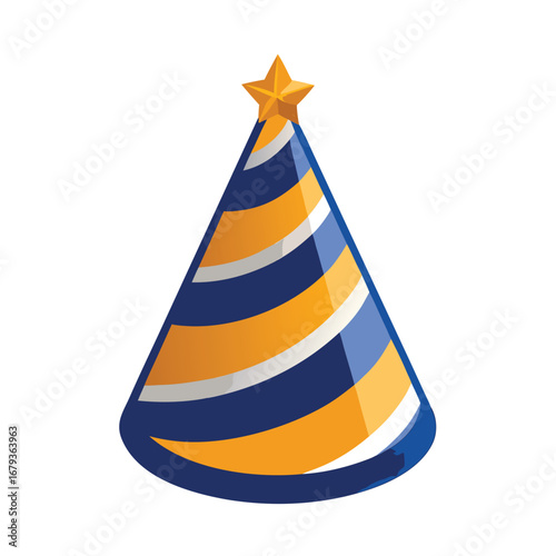 A graphic design of a party hat with a shadow, an isolated vector for adding depth and realism to festive scenes.