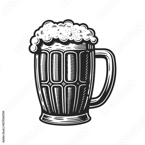 Classic Beer Mug with Overflowing Foam Vector