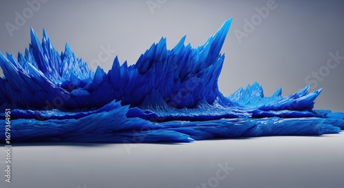 Abstract Blue Crystal Landscape Formation Against a Grey Seamless Background