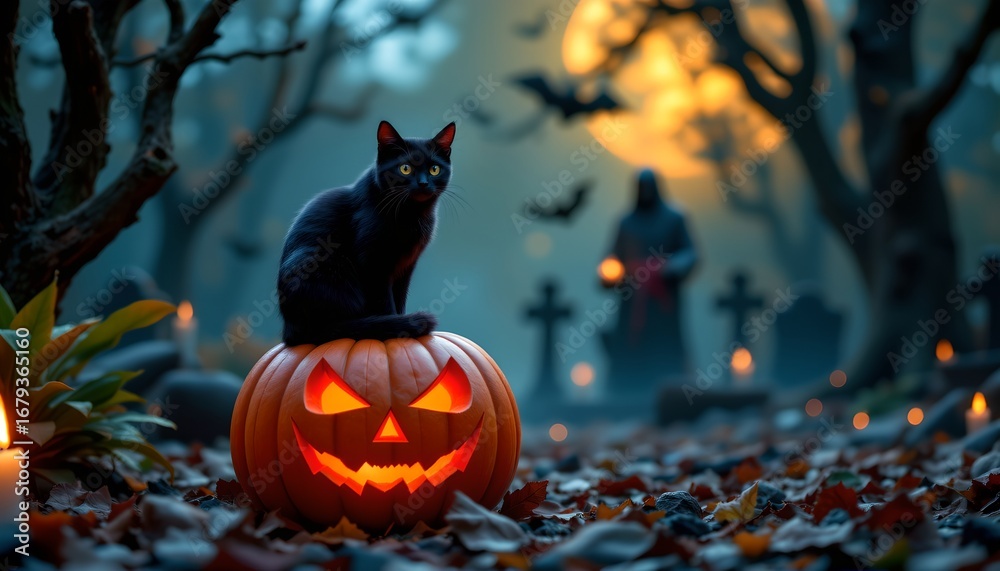 Naklejka premium An enchanting Halloween night scene