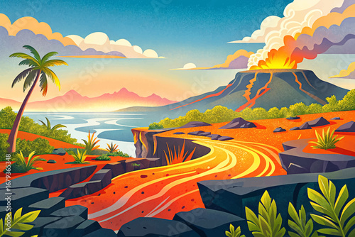 Hawaii Volcanoes National Park, lava flow, volcanic crater, tropical island landscape, heritage wonder
