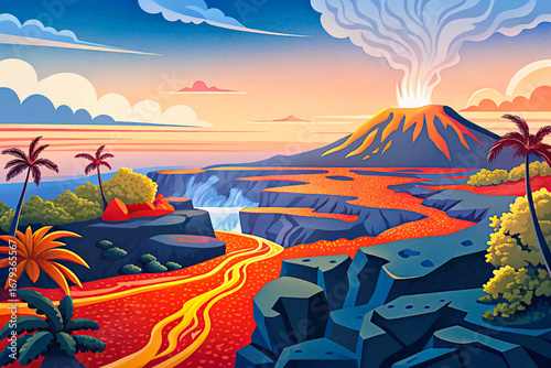 Hawaii Volcanoes National Park, lava flow, volcanic crater, tropical island landscape, heritage wonder