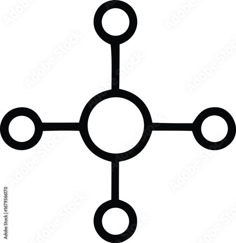Abstract network connection symbol with central node and outward spokes representing system interconnectivity and data flow