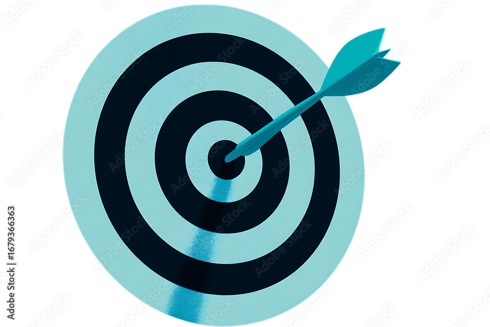 Arrow hitting the center of a target. Success, achievement, and accuracy concept.