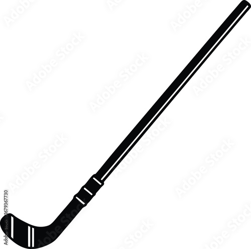 Make a vector illustration of a field hockey stick silhouette on a white backdrop