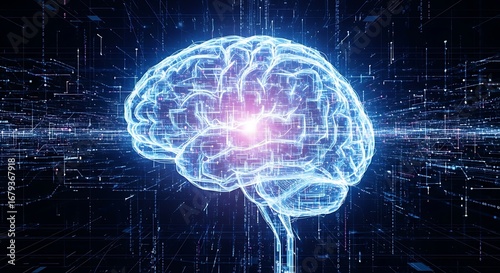 Human Brain, Digital Illustration, Technology, Neural Network.