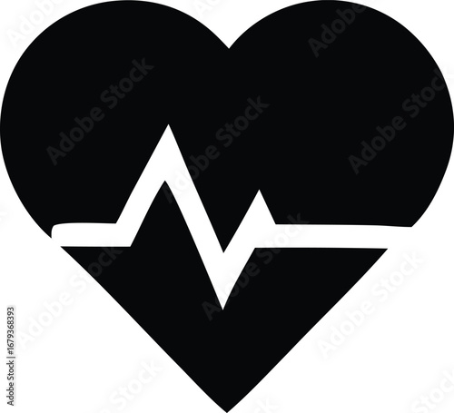 Iconic black heart with white ekg line symbolizing health life and cardiac care a clean medical representation