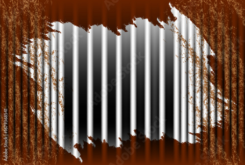 This industrial abstract background features metallic vertical stripes with gradient shading and a rusty brown grunge overlay. Suitable for industrial, retro templates, and modern creative backgrounds