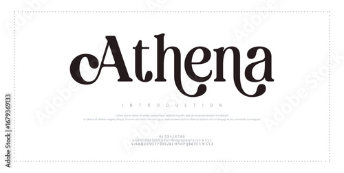 AthenaLuxury wedding alphabet letters fon. Typography elegant classic serif fonts and number decorative vintage retro concept for logo branding. vector illustration

