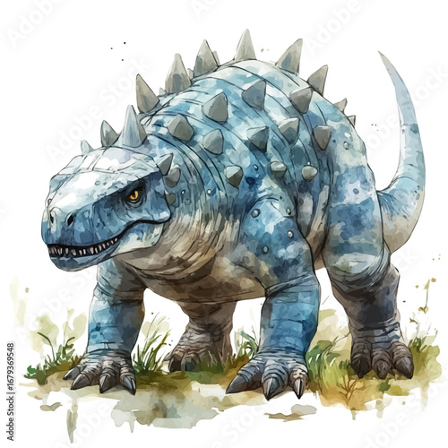 watercolor vector of Ankylosaurus, isolated on a white background.