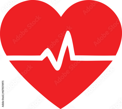Vibrant red heart icon with white ekg line symbolizing health life and medical care